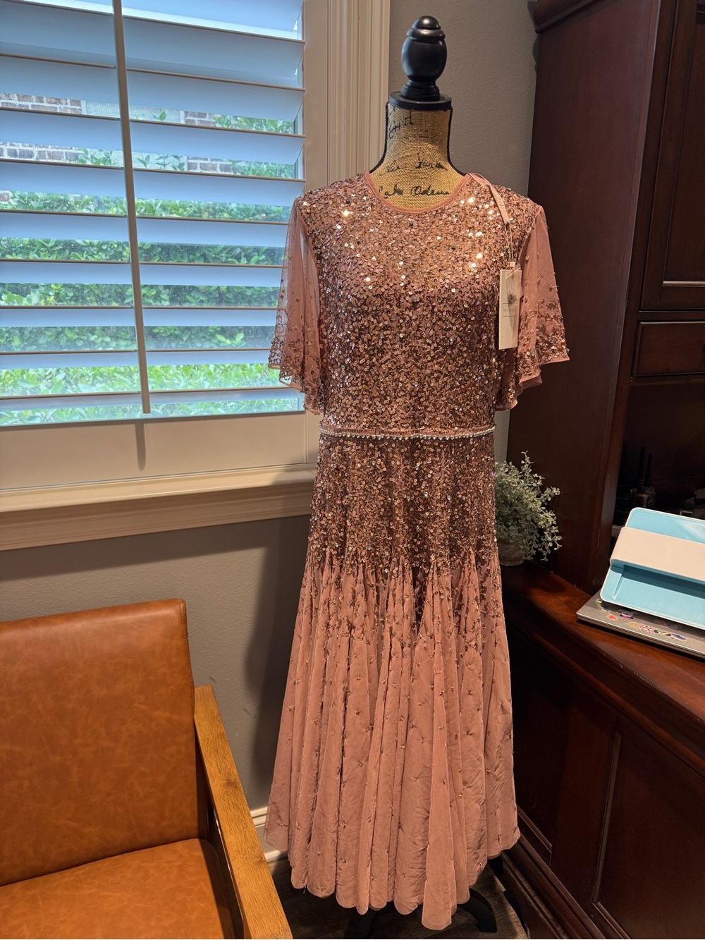 Mac Duggal 93655 Rosewood Sequin-Embellished A-Line Midi Dress